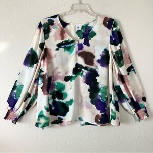 CABI Watercolor Blouse #4341 XXL Multicolor Balloon Sleeve Career Artsy